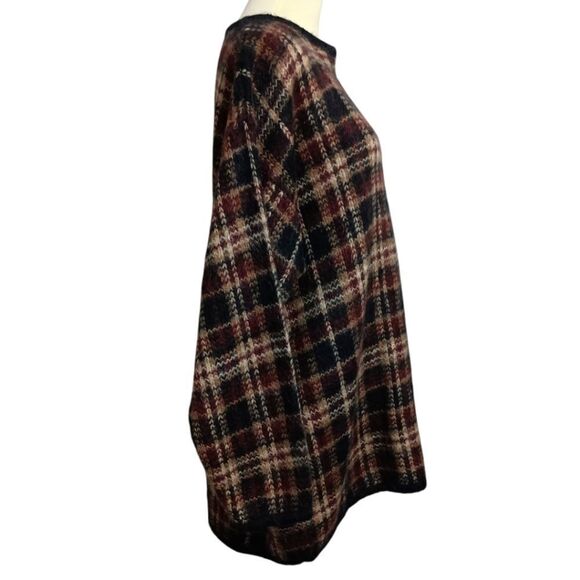 Vintage Mohair Blend Plaid Sweater XL Brown Oversized Boxy Academia Grandpa 80s - Picture 2 of 16